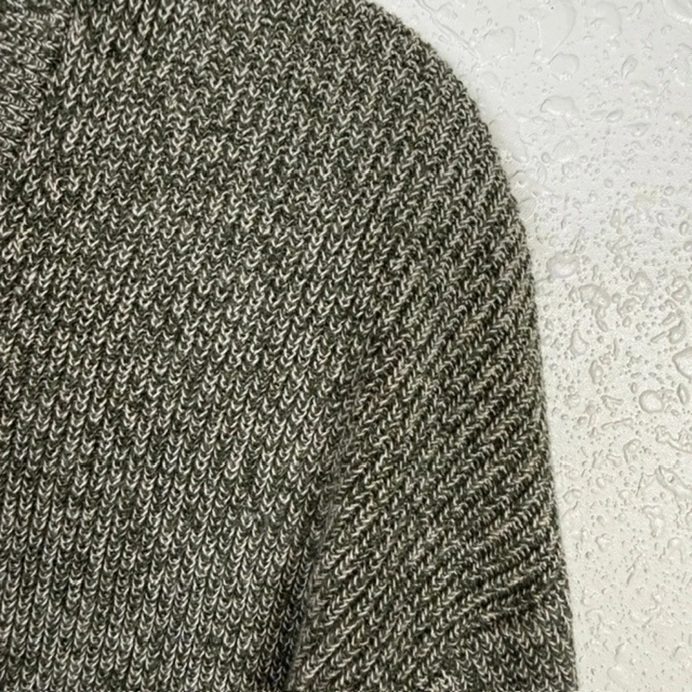 J.Crew Textured Cotton Crewneck Sweater Marled Knit Pullover Olive Cream XL